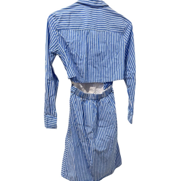 Club Monaco Striped Long Sleeve Mini Shirt Dress with Open Back size 0 - Picture 3 of 6